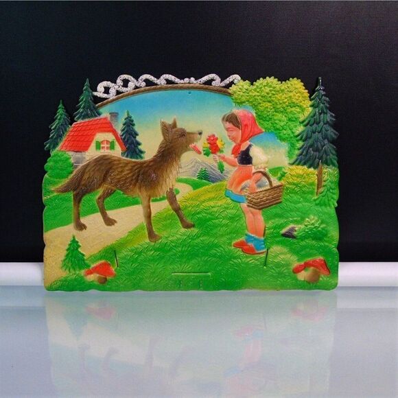 Little Red Riding Hood  Wall Art Germany Embossed Die Cut Vintage 1950s Gift - Picture 1 of 5
